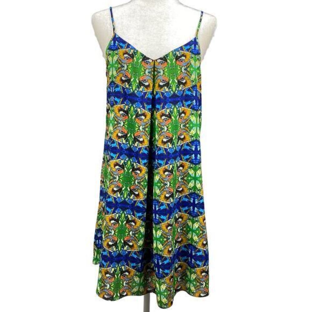 Sam Edelman Dress Womens Mini Slip Small Artsy Parrot Print Colorful Boho Resort